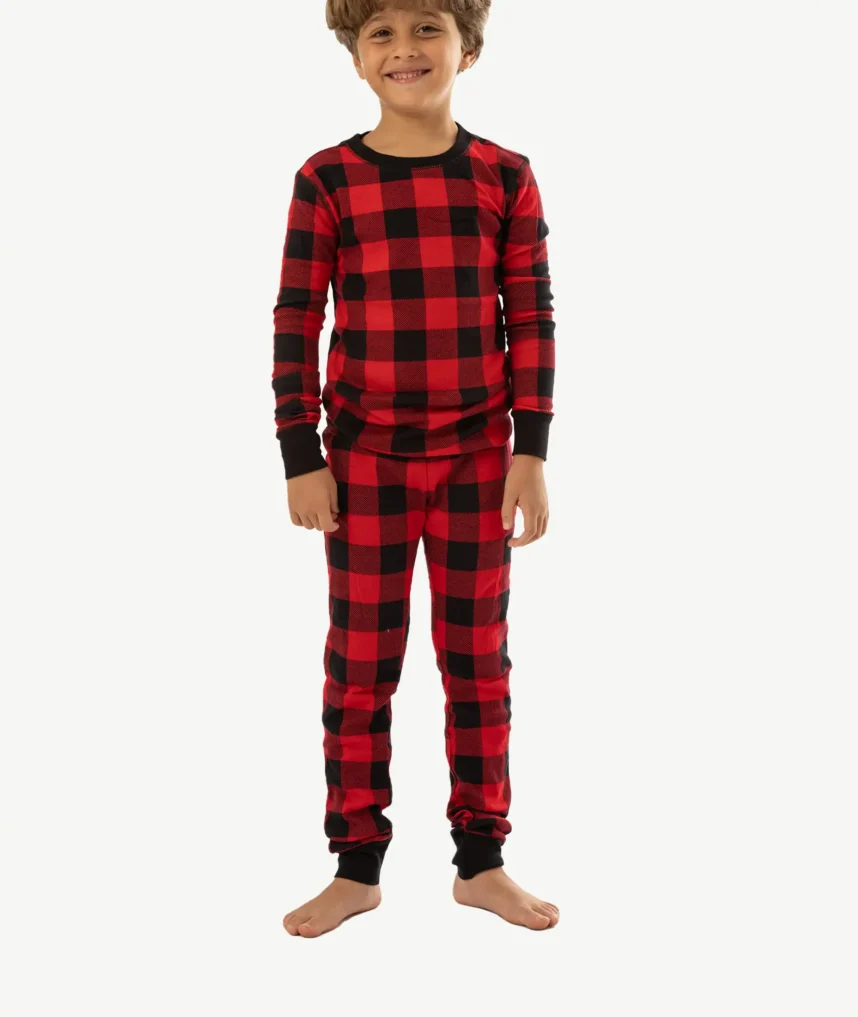 Pyjamas à Carreaux Noir et Rouge Garçon, Fille – Image 1